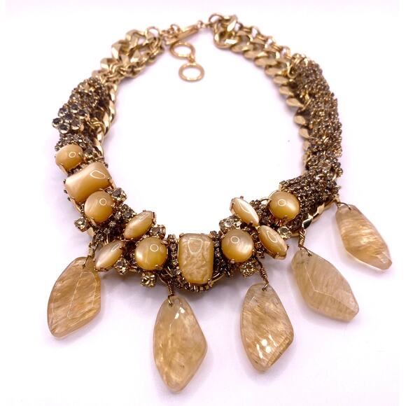 Stella & Dot Choker Necklace Gold & Cream Tones Statement Collar with Extension - Picture 4 of 6